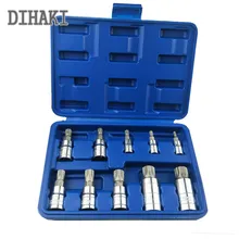 10 шт. XZN Набор торцевых головок с тройным квадратным шлицевым наконечником M4/5/6/8/9/10/12/14/16/18 с чехлом для ремонта автомобиля