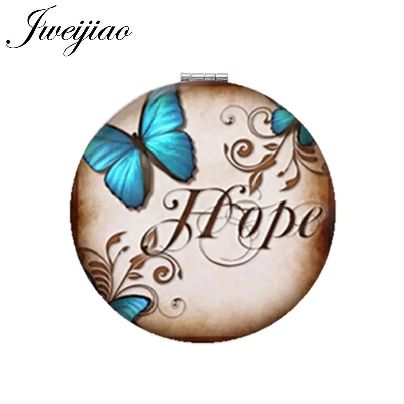 

JWEIJIAO Mini Makeup Mirror Round Folding Compact Pocket Mirror Butterfly Hope Art Photo 1X/2X Magnifying Portable Beauty Gift