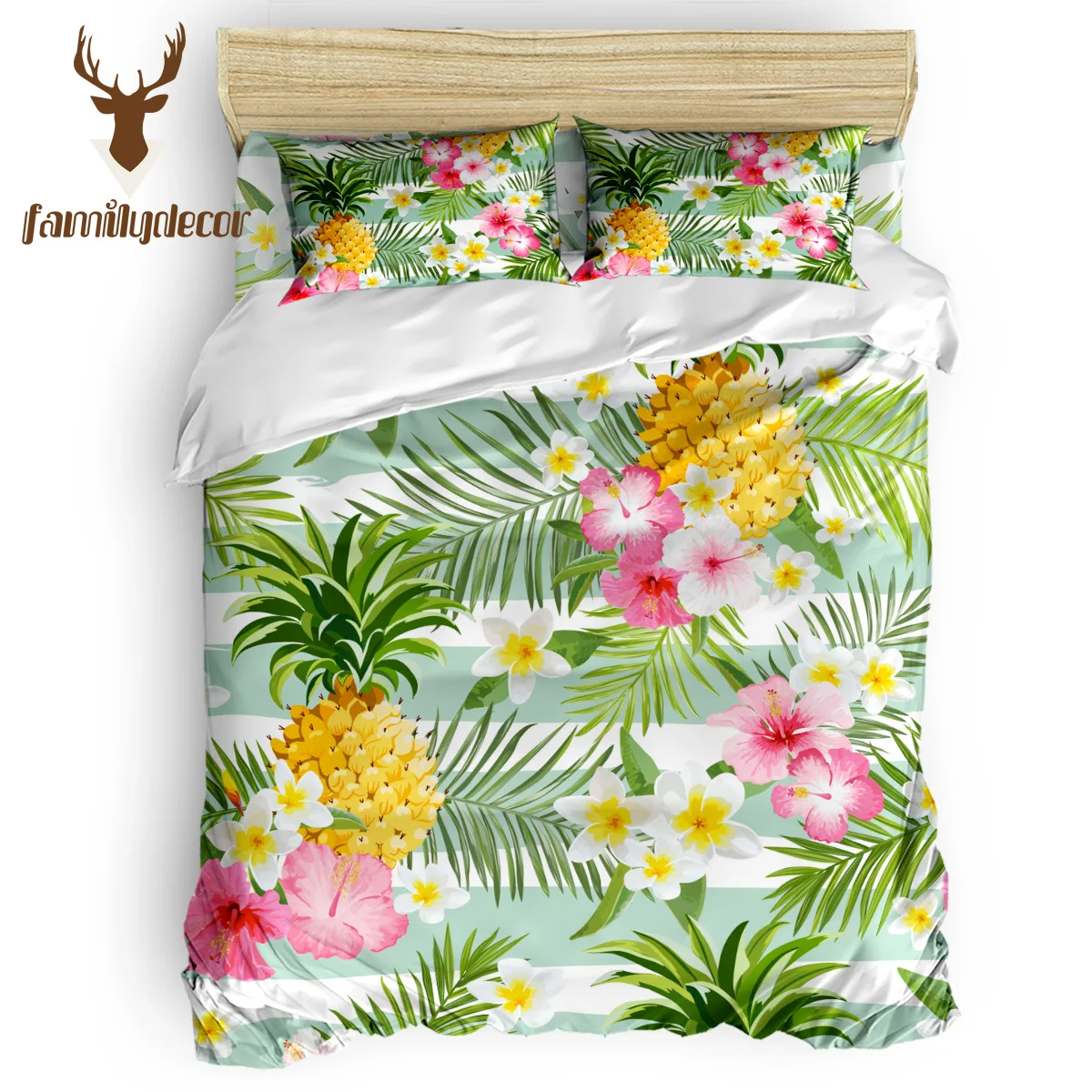 

FamilyDecor Pineapple and Tropical Flower Bedding Set Luxury Comforter Bedding Sets 3D King Size Red Blue Cotton DHL Free Shippi