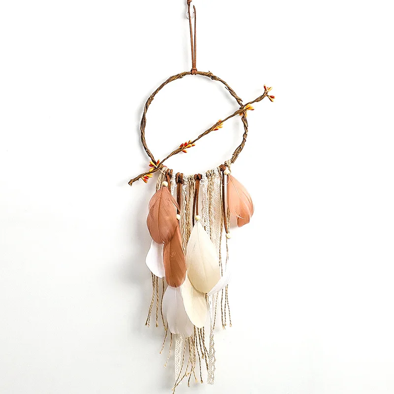 

2019 Distinctive Feather Crafts Sweet Leaves DreamCatcher Wind Chimes Handmade Dreamcatcher Net for Wall Hanging Home Deco