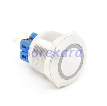 

25mm Ring LED Color BLUE Latching 2NO 2NC Stainless Steel Pushbutton Switch For Auto IP65 UL 6V/12V/24V/110V/220V