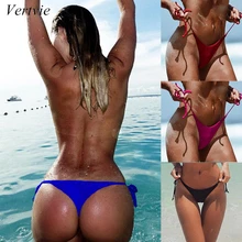 Vertvie, сексуальная женская одежда для плавания, плавки, одноцветные шорты, купальник, нижнее белье, Бразильское бикини, Т-образный вырез, стринги, Пляжные штаны