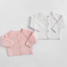 Зимний свитер для маленьких девочек от 0 до 2 лет хлопок, вязаный детский осенний джемпер для мальчиков, кардиган с длинными рукавами для новорожденных