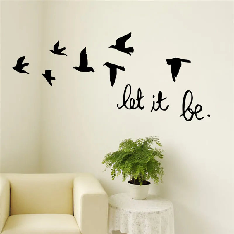 Flying Birds Wall Sticker For Kids Rooms Let It Be Quotes Vinyl Decals Poster Living Room Bedroom Home Decor 1