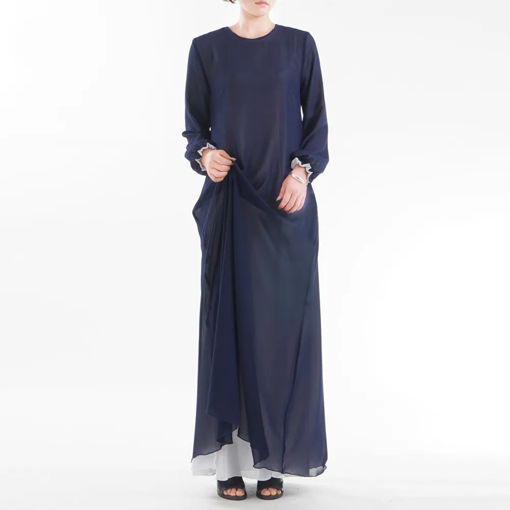Wear on Both Sides Dubai Ramadan Abaya Dress Double-Layer Chiffon Muslim Women...