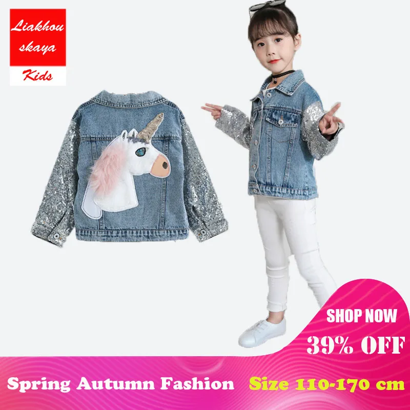 

Liakhouskaya 2018 Autumn Toddler Kids Girls Jacket Coat Unicorn Denim Jackets For Girls Teenager Teens Children Tops Outerwear