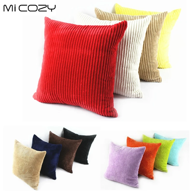 

Candy Color Strips Corduroy Cushion Cover Car Sofa Pillow Case with Zipper, Multi Sizes