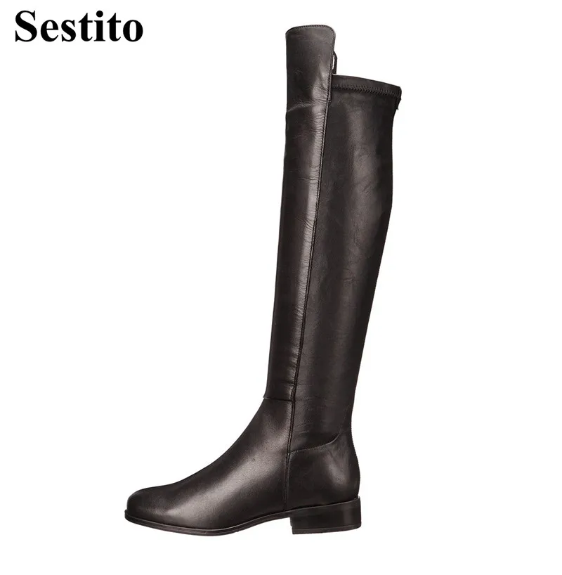

Newest European Black Round Toe Low Heel knight Boots Woman Knee-High Boots For Women Zip Square Heel Women Shoes Spring/Autumn