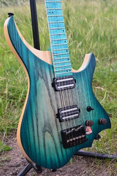

NK Headless Electric Guitar style Model blue burst Color Flame maple Neck in stock Guitar free shipping