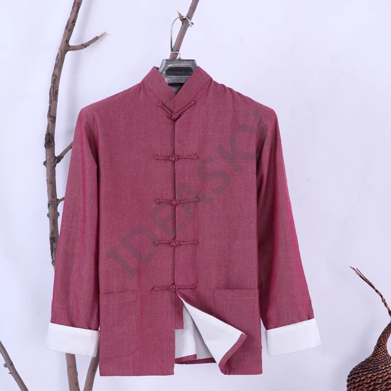 Хлопок Традиционный китайский костюм Тан верхняя одежда для мужчин с длинным рукавом кунг-фу Тай Чи Униформа Весна Осень рубашка блузка пальто куртка