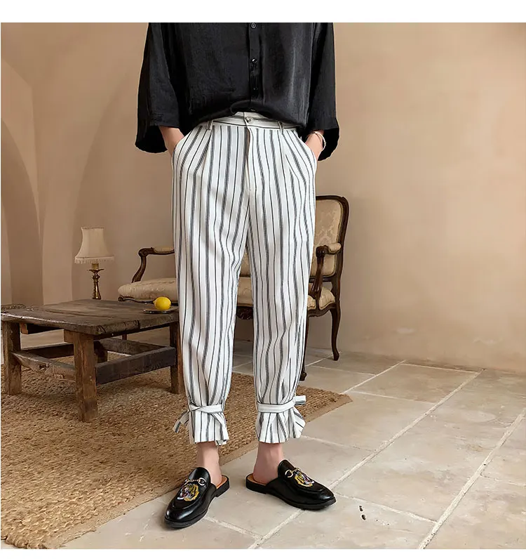Для мужчин Уличная Хип Хоп Свободные Повседневное полосы ленты прямые брюки мужской моды Японии стиль Широкие брюки джоггеры треники