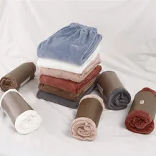 New Winter Wear Lantern Pants Soft Home Pajama Pants Elastic Waist Beam Foot Letter Embroidery Coral Fleece Loose Sleep Bottoms