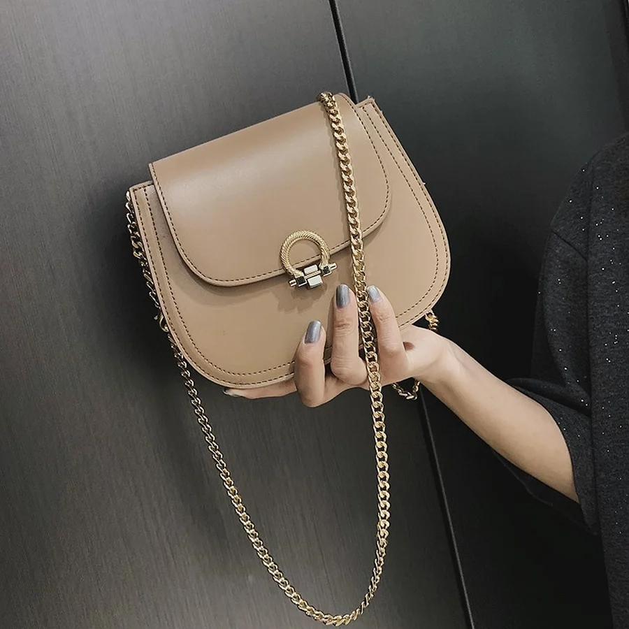 

MANFNI 2019 New Korean Version of The Solid Color Shoulder Bag for Women Ins Wild Casual Chain Bag Ladies Retro Saddle Bag