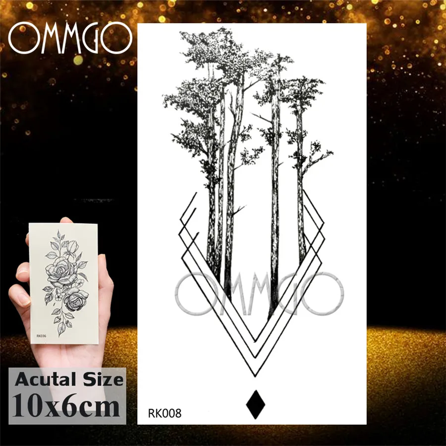 OMMGO лампа сосновая елка геометрические Временные татуировки наклейка Алмазная круглая Заказная Татуировка боди-арт фальшивые татуировки черный маленький лес