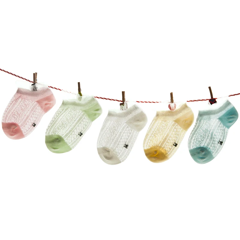 5 пар, летние детские носки для девочек с кружевами длиной до лодыжки, хлопковые носки для новорожденных мальчиков от 0 до 3 лет - Цвет: Girl Striped