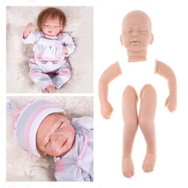 Simulation 20inch Unpainted Reborn Kits Baby Doll Vinyl Molds - Head, 3/4 Arms Full Legs, Close Eyes For Children Birthday Gift
