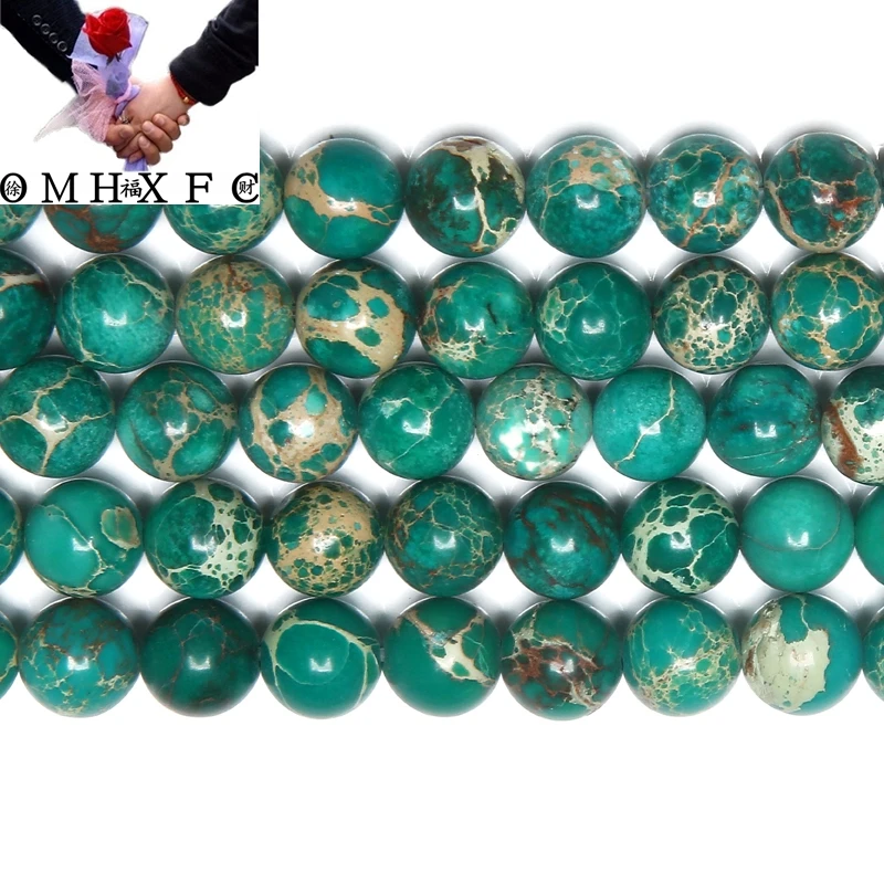 

OMH Wholesale 6 8 10 12 MM Free Shipping 15" Natural Stone Green Sea Deposition Turquoise Emperor Jasper Round Loose Beads ZZ72