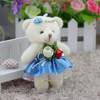 

12pcs/lot Kawaii Small Teddy Bears Stuffed Plush 12CM Toy Mini cartoon bouquet Teddy-Bear wedding children toy phone key pendant