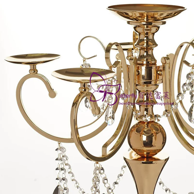 Candelabra 5 Arm Pillar Metal Candle Holder With Hanging Crystal Drops Wedding party Table Centerpieces