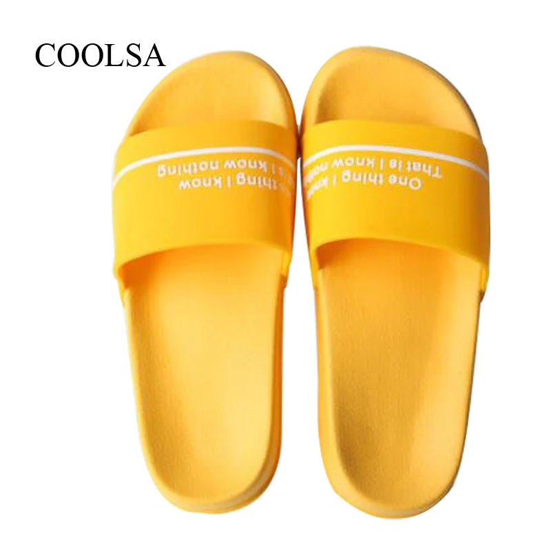 COOLSA женская домашняя обувь снаружи желтый письмо шлёпанцы для женщин пляжные сланцы Indoor ванная комната отель женские шлепанцы