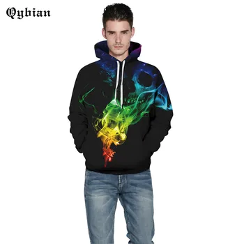 

Qybian 2017 Autumn Men Hoodies Jacket Brand Clothing Fashion Hoodies Man Casual Hoody Sweatshirt 3D Smoke skull Print