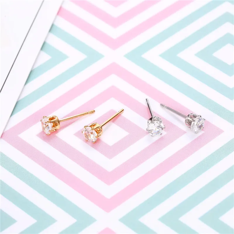 

10pcs 4mm Mini Zircon Stud Earrings For DIY Eardrop Base Findings Silver Gold Color Women Fashion Ear Jewelry Accessories C58