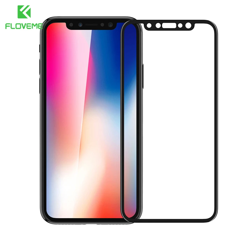 FLOVEME Защита экрана для iPhone X 10 закаленное стекло 9H 3D Защитная пленка для iPhone 10 полное покрытие Мягкий край протектор телефона - Цвет: Mysterious Black