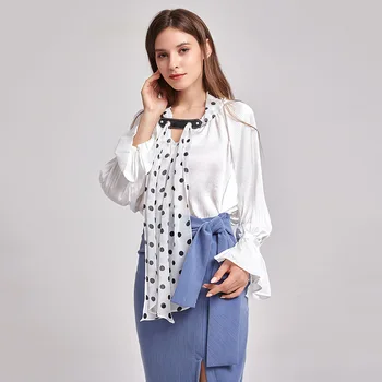 

2018 Suit-dress Shirt New Pattern Wave Shawl Bring Ma'am Temperament Horn Length Sleeve Leisure Time Woman Microfiber