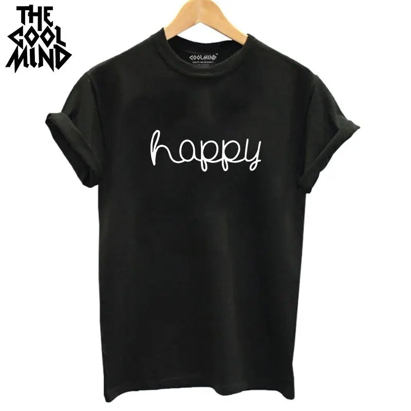 COOLMIND Женская хлопковая футболка, Повседневная футболка с счастливым принтом, женская футболка с коротким рукавом, женские футболки для девочек WRZ0311