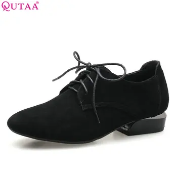 

QUTAA 2018 Women Pumps Platform Flock Fashion Lace Up Square Toe All Match Casual Square Heel Ladies Wedding Pumps Size 34-43