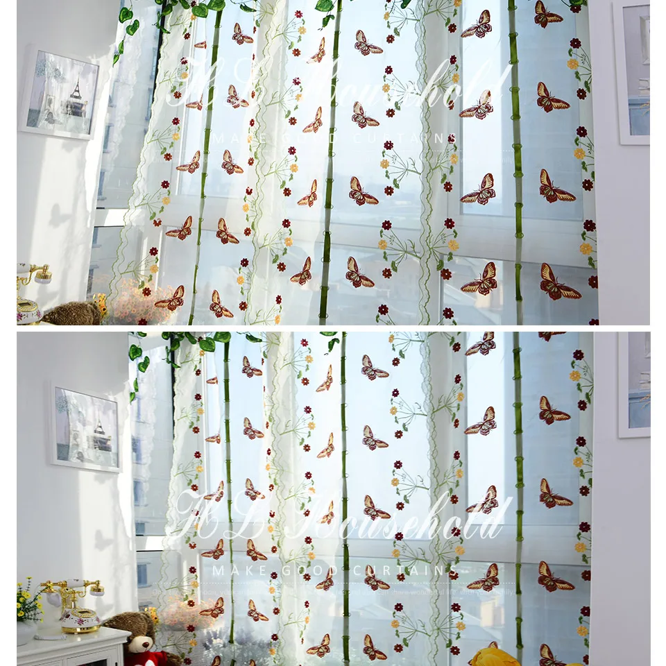 2015 butterfly tulle for window Roman curtain blinds embroidered voile sheer Curtains for kitchen living room the bedroom panel 14