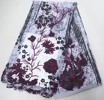 

African lace fabric 2019 guipure lace fabric 3D flower french lace fabric with beads nigerian lace fabrics for dress PS-Q83