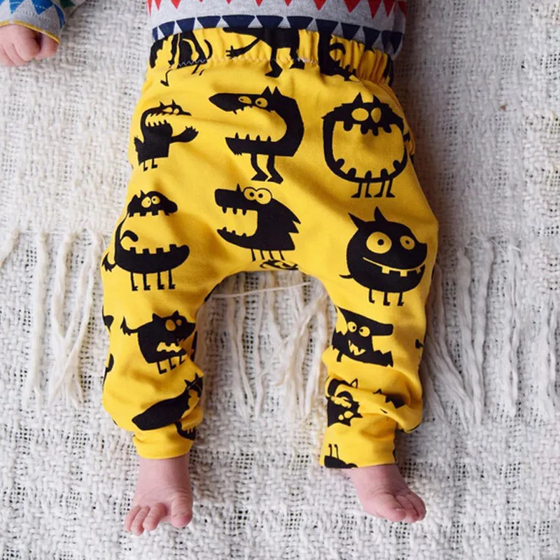 

New Style Baby Boy Girls Pants Casual Cotton Pants Cute Monster Printing Soft Lovely Trosers For Baby Casual Harem Pants