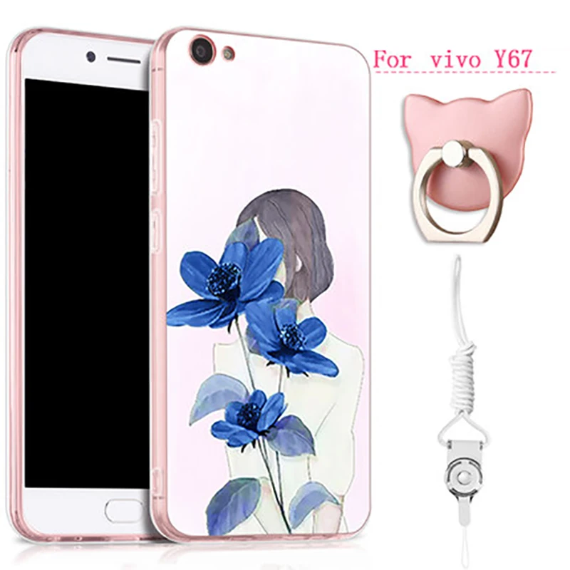 2 шт. силиконовый чехол для vivo Y67 y67 Дело Мягкие TPU крышка цветок мило Y 67 Y67A|Бамперы|