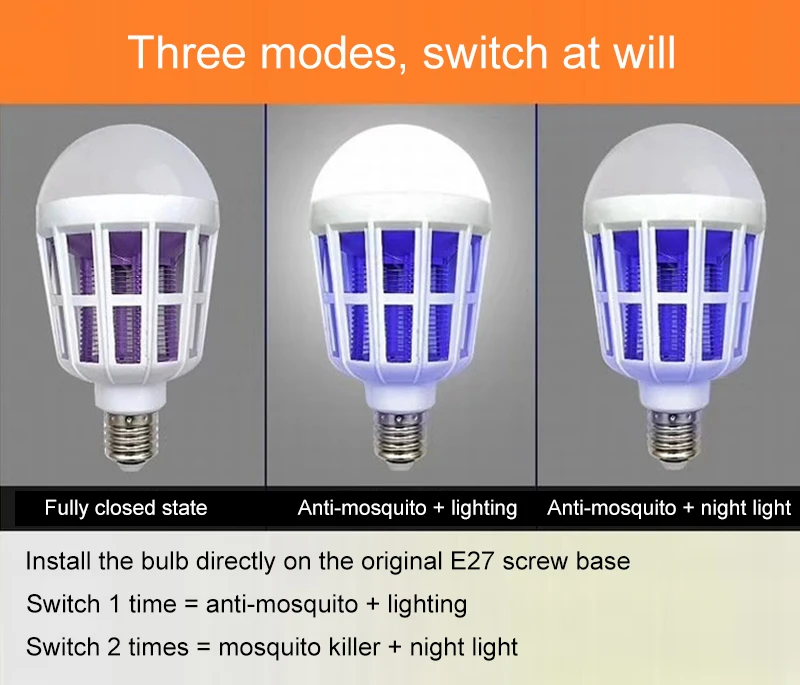 AC175~ 220 V светодиодный антимоскитная лампа E27 Светодиодный светильник для домашнего освещения Жук Zapper ловушка лампа насекомых Противомоскитный Репеллент свет