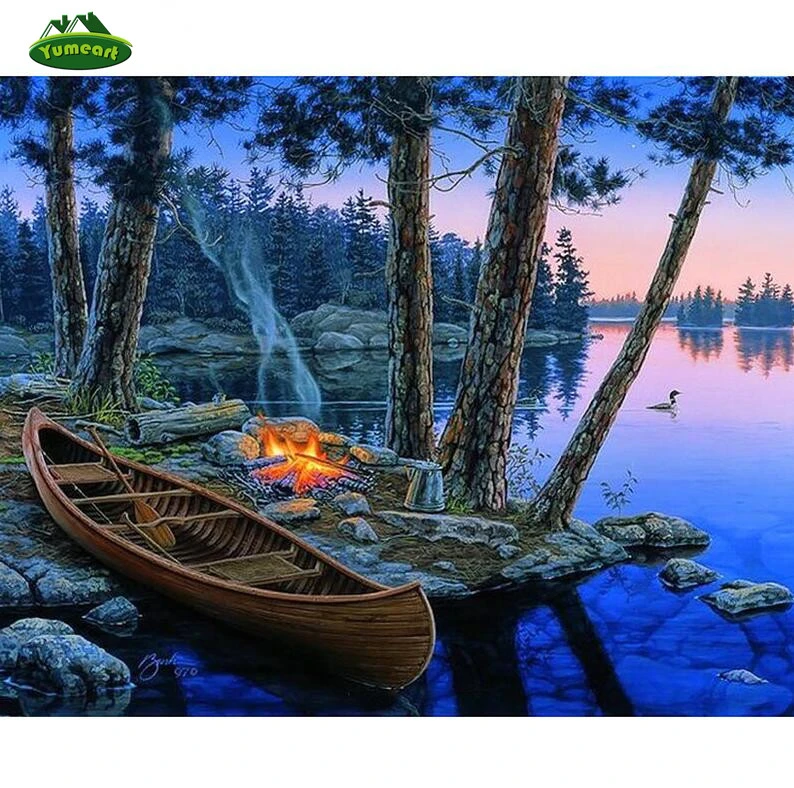 Yumeart Diamond Embroidery Scenery Lake Diy 5d Diamond Painting Cross Stitch Wooden Boat Icon Diamond Christmas Decorations Painting Cross Stitch Diy 5d Diamond Painting5d Diamond Painting Aliexpress