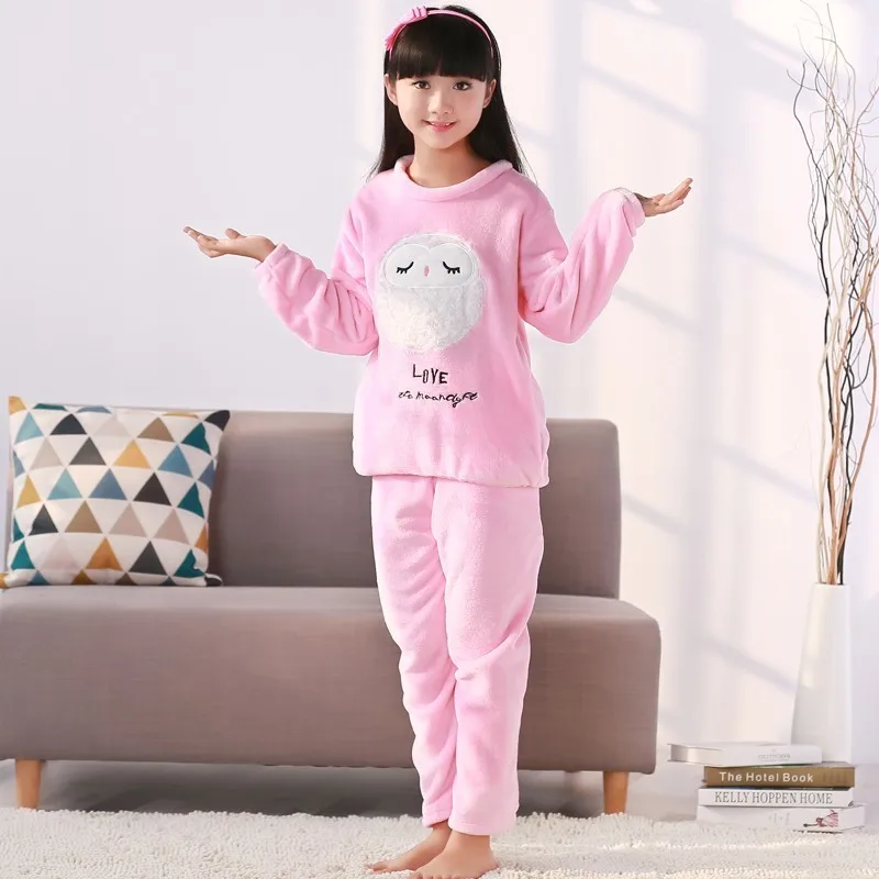 WAVMIT/весенне-Зимние Детские флисовые пижамы; теплая фланелевая одежда для сна для девочек; домашняя одежда из кораллового флиса; детские пижамы; домашняя одежда; Пижама - Цвет: R Hui fen mao tou