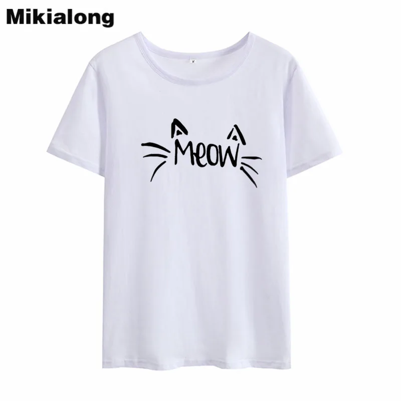Миссис win кошка футболка Femme Harajuku Kawaii корейский модные однотонные свободные Для