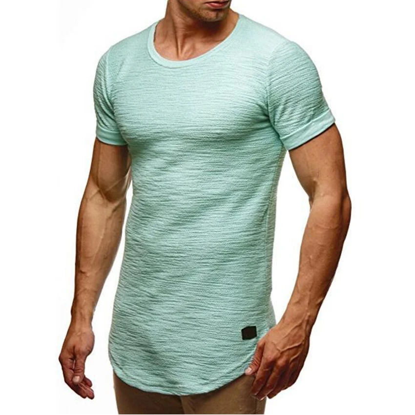 Tanie Męska stylowa długa koszulka z krótkim rękawem męska krzywa Hem Slub żakardowa hip hip Slim w stylu fit streetwear letni t shirt topy Homme T
