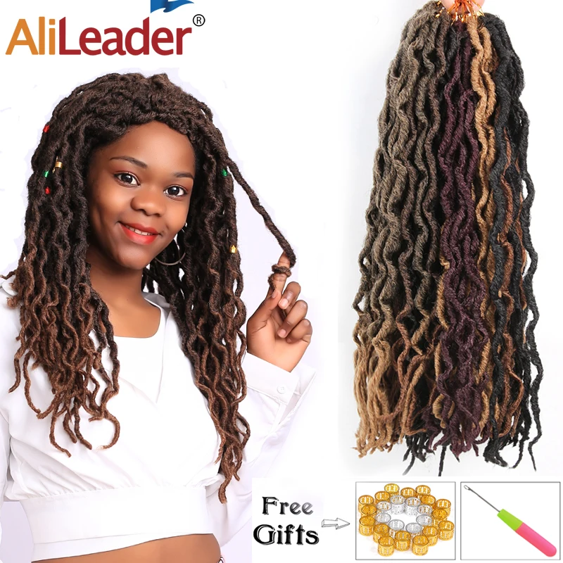 

Alileader Natural 12/18 Inch Nu Locs Extension Ombre Crochet Braids Hair Synthetic T1B T30 Long Kanekalon Dread Faux Loc Curly