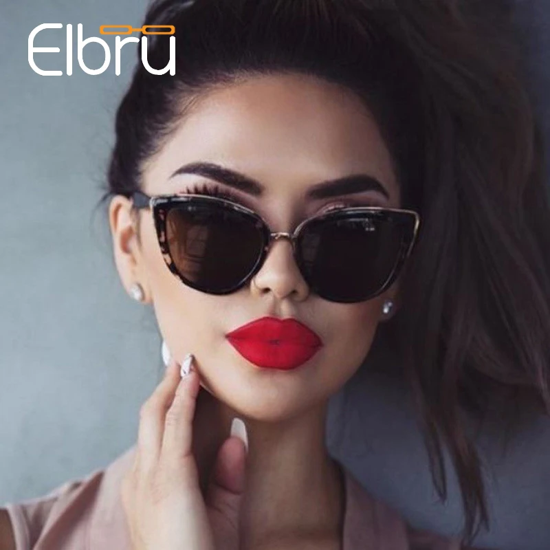 Elbru Cateye Sunglasses Women Vintage Gradient Glasses Retro Cat Eye Sun Glasses Female Eyewear UV400 Gafas lunette soleil femme