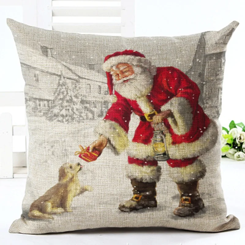 Санта Клаус Рождественский Обложки Подушки рождественские украшения для дома подарок на год льняные наволочки для подушек, для дома Декор с утолщённой меховой опушкой, Natal
