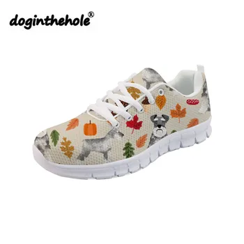 

doginthehole Shoes Women Fashion Flats Cute Schnauzer 3D Printing Mesh Shoes for Teenagers Comfortable Sneakers Feminine Zapatos
