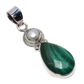 

Nature Malachite + Pearl Pendant 925 Sterling Silver, 43 mm, MHBAP5733