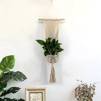 

Boho Hang Rope Indoors Balcony Flowerpot String Flower Mesh Net Bohemia Linen Rope Hanging Plant Hanger Wall Decoration