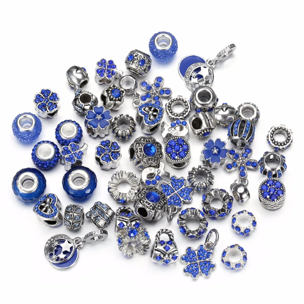 8 Colors Assorted Silver Tone Charms Rhinestones Bead Murano Glass Beads and Spacers Pack of 50 | Украшения и аксессуары