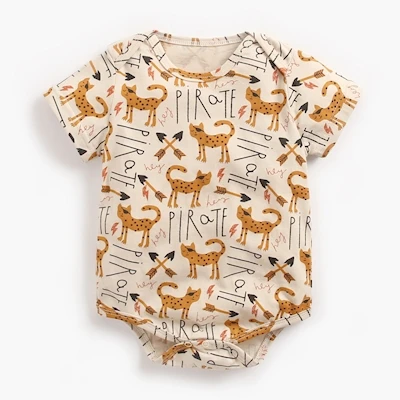 Newborn Baby's Romper Infant Boys Girls Jungle Animal Print Cute Short-sleeve One-pieces Jumpsuit Cotton Toddler Romper for Baby - Color: khakki