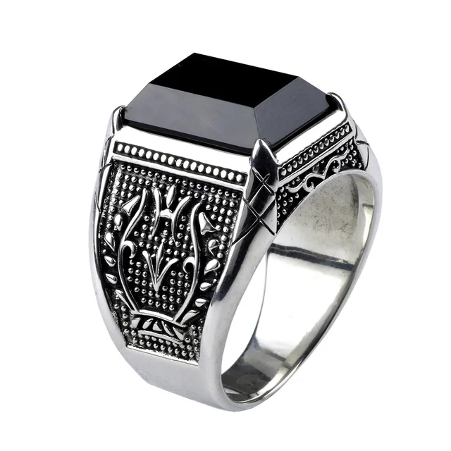 Vintage Ring Men Real Pure 925 Sterling Silver Jewelry Black Obsidian Natural St Vintage Ring Men Real Pure 925 Sterling Silver Jewelry Black Obsidian Natural St