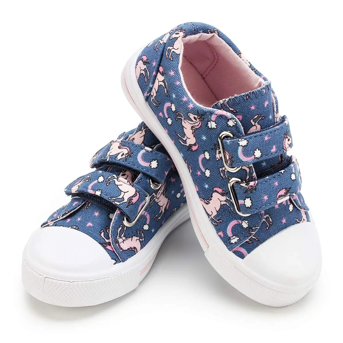 KushyShoo/детская обувь; кроссовки для малышей с единорогом и двойной пряжкой на ремешке; милая обувь для мальчиков; Детские кроссовки; Повседневная парусиновая обувь для девочек