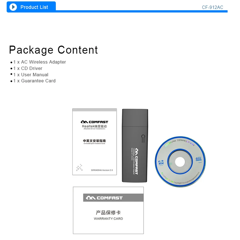 COMFAST CF-912AC 1200 Mbps Wifi USB адаптер двухдиапазонный 2,4G/5,8G антенна Wi-Fi Wifi ключ беспроводной маршрутизатор Wi-Fi сетевая карта